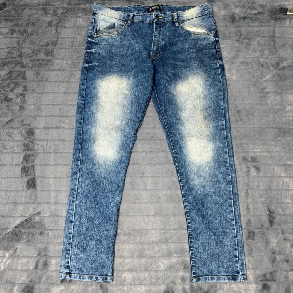 Southpole Mens Skinny Fit Jeans 38x32 Medium Wash Acid Faded Denim Stretch